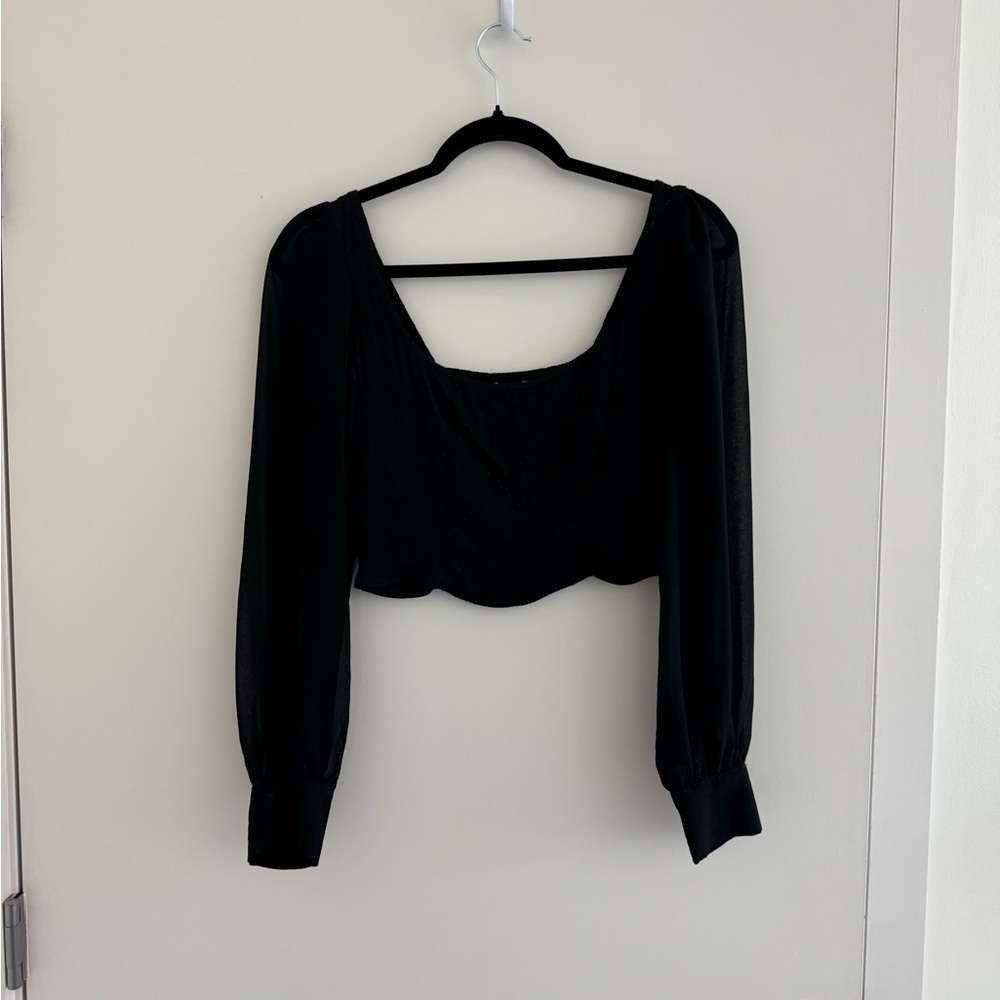 Black Urban Outfitters Cropped Cotton Corset top with Sheer sleeves
